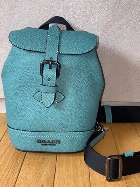 Authentic COACH CB929 Hudson Small Leather Crossbody Shoulder Bag Blue Green